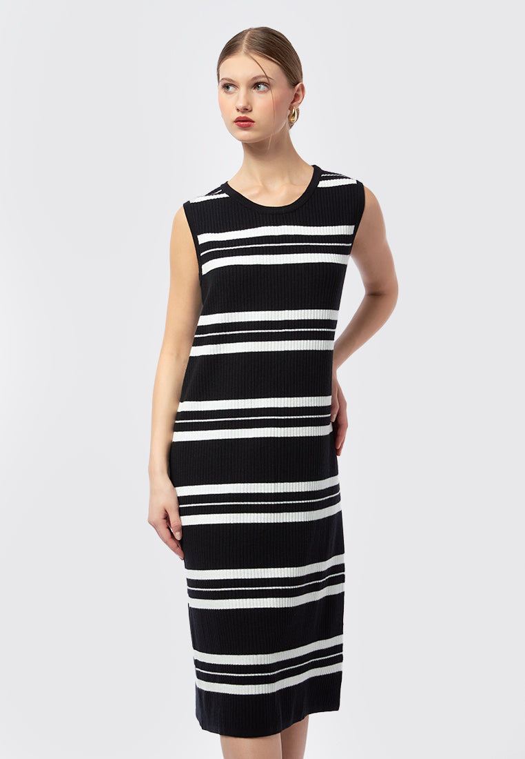 Sleeveless Stripes Knit Midi Dress