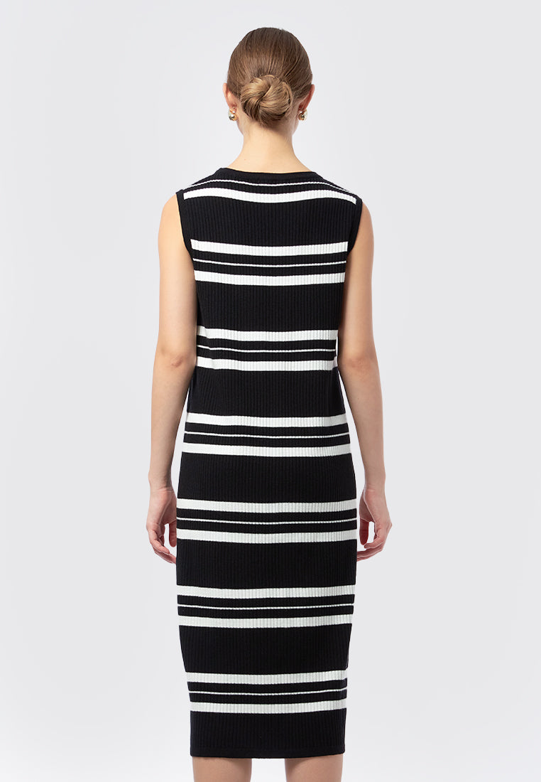 Sleeveless Stripes Knit Midi Dress