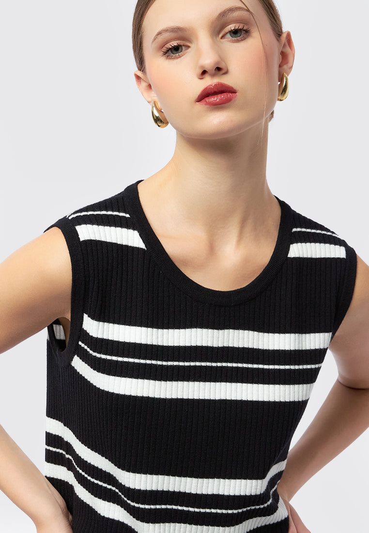Sleeveless Stripes Knit Midi Dress