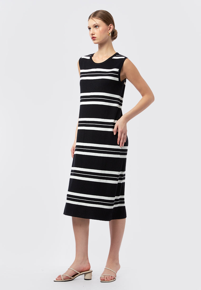 Sleeveless Stripes Knit Midi Dress