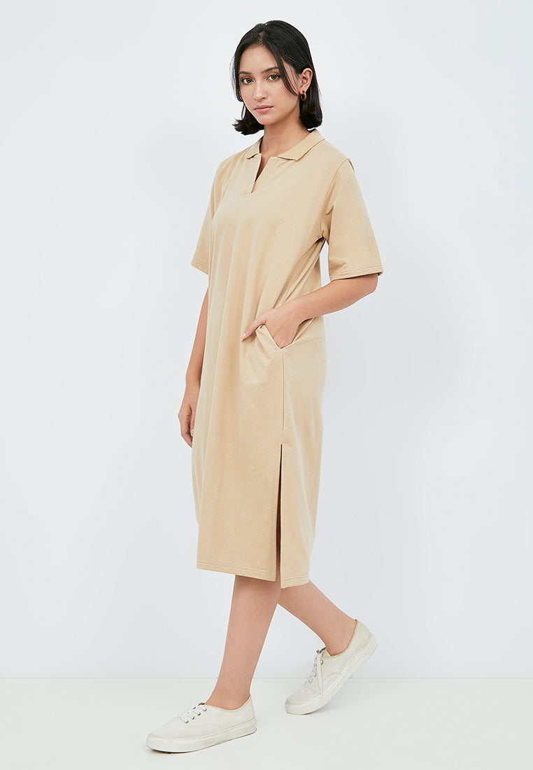 Midi Polo Dress with Side Slit Details