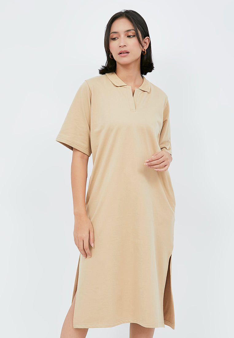 Midi Polo Dress with Side Slit Details