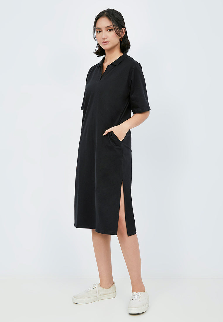 Midi Polo Dress with Side Slit Details