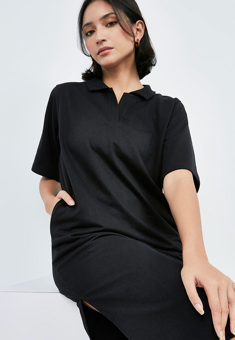 Midi Polo Dress with Side Slit Details