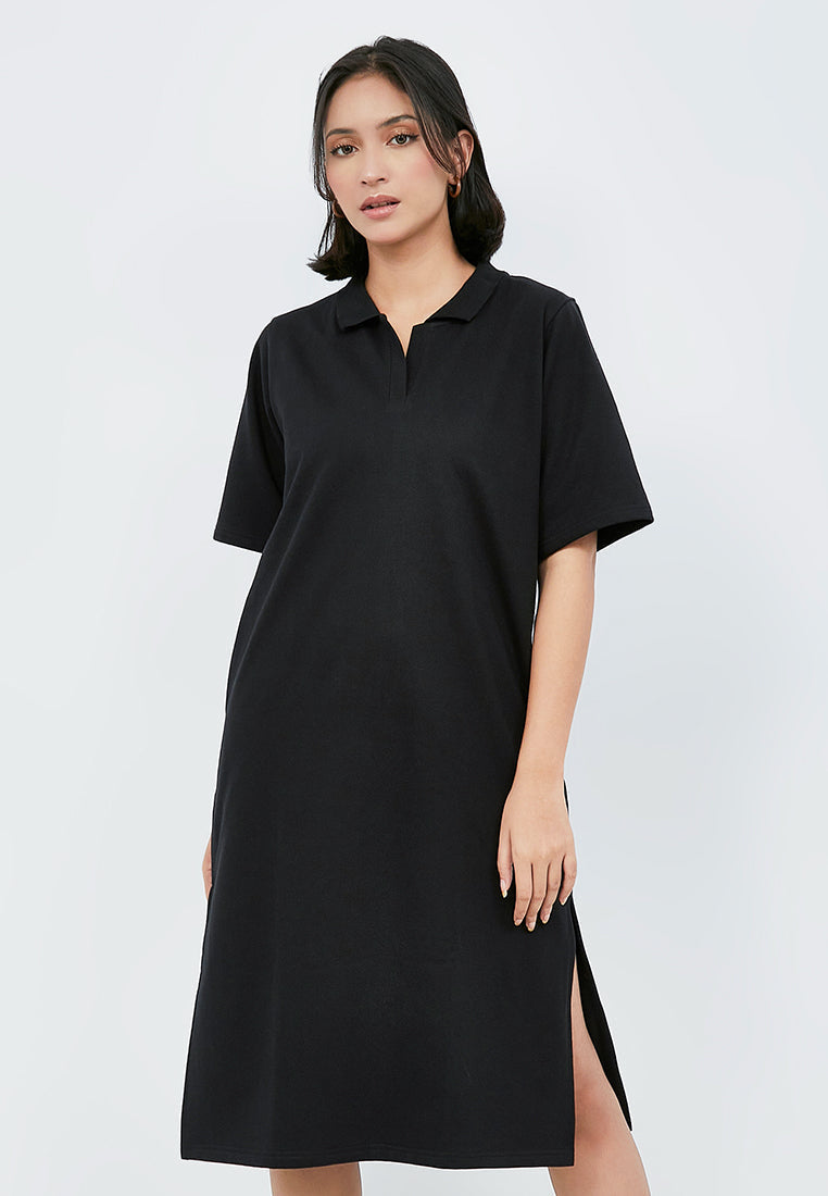 Midi Polo Dress with Side Slit Details