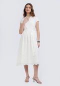 Short Sleeves Eyelet Midi Dress
