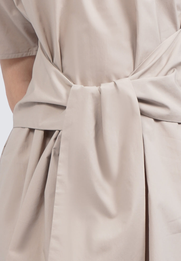 Belted Short Sleeve Midi Dress