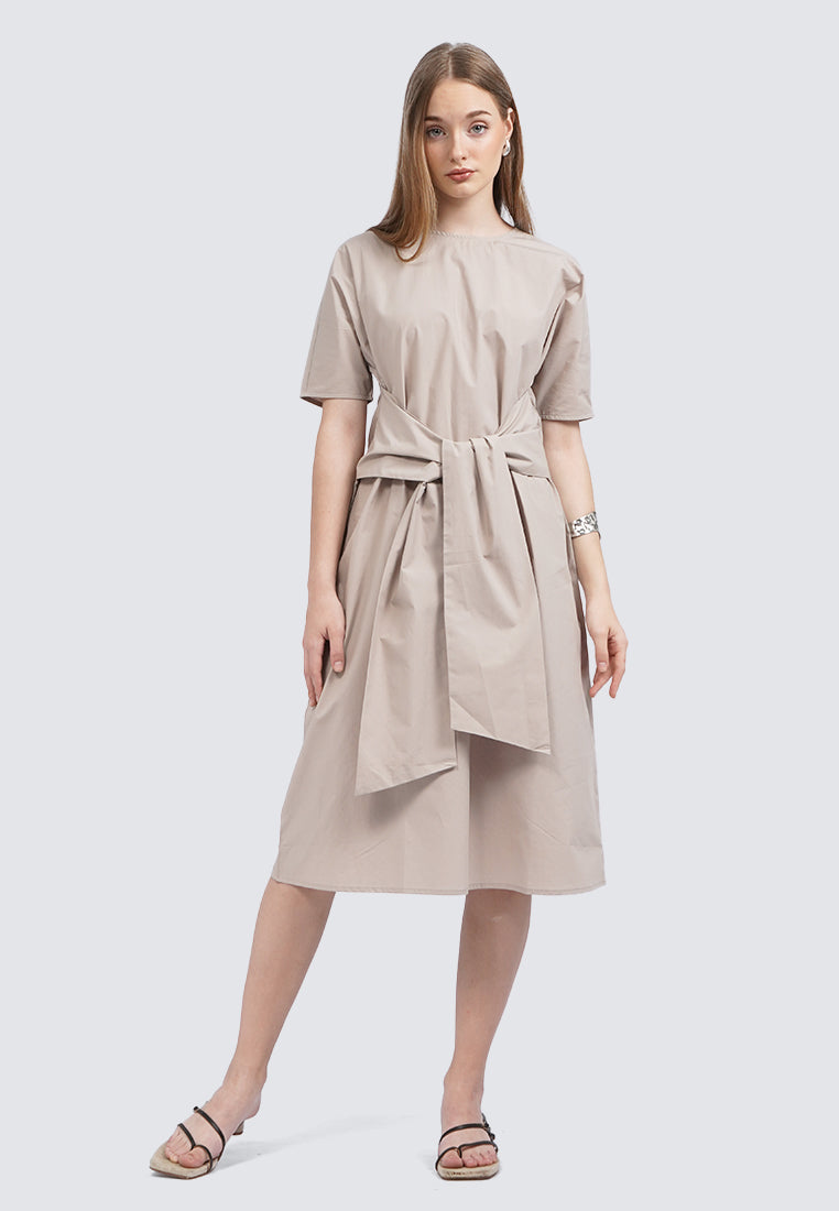Belted Short Sleeve Midi Dress