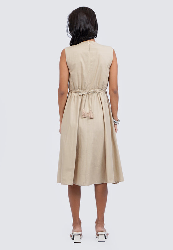 Embroidered Sleeveless Midi Dress