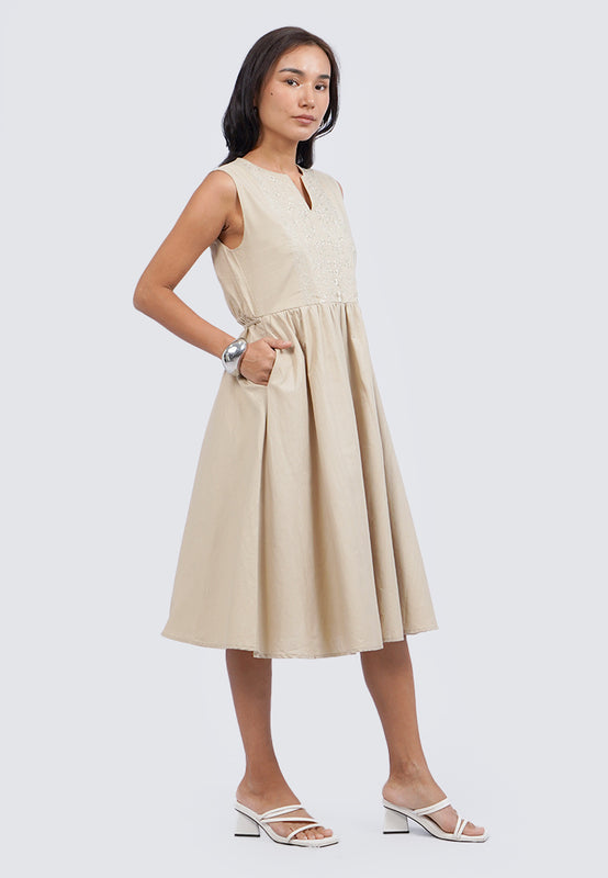 Embroidered Sleeveless Midi Dress