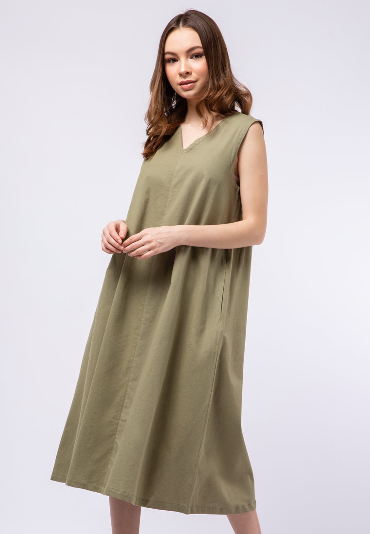 V-neck Sleeveless Midi Dress