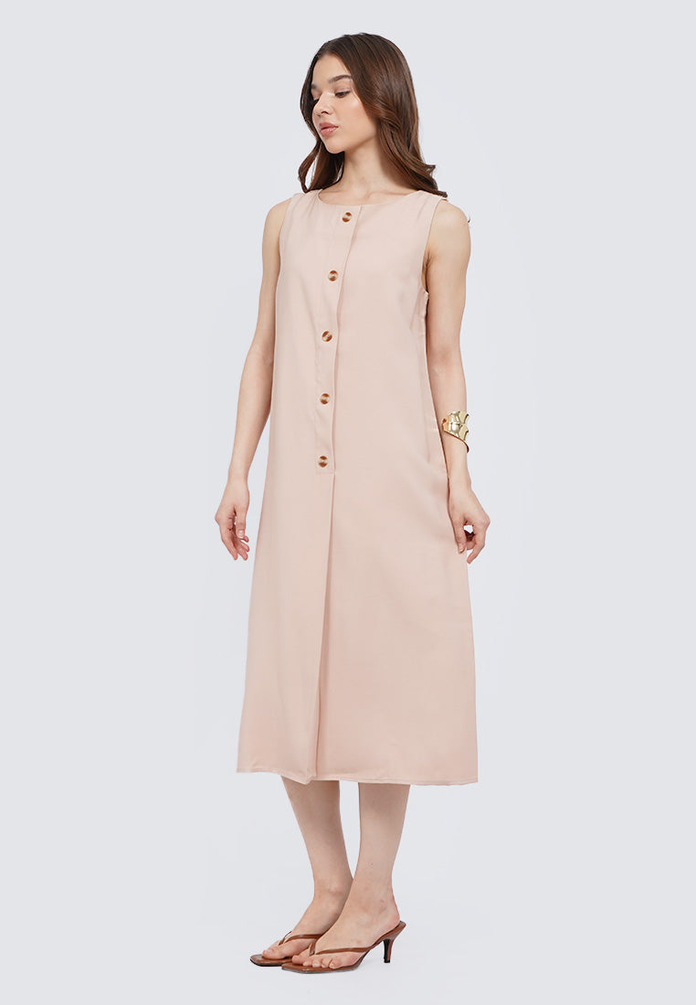 Buttoned Sleeveless Midi Dress