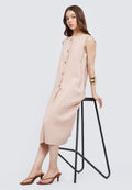 Buttoned Sleeveless Midi Dress