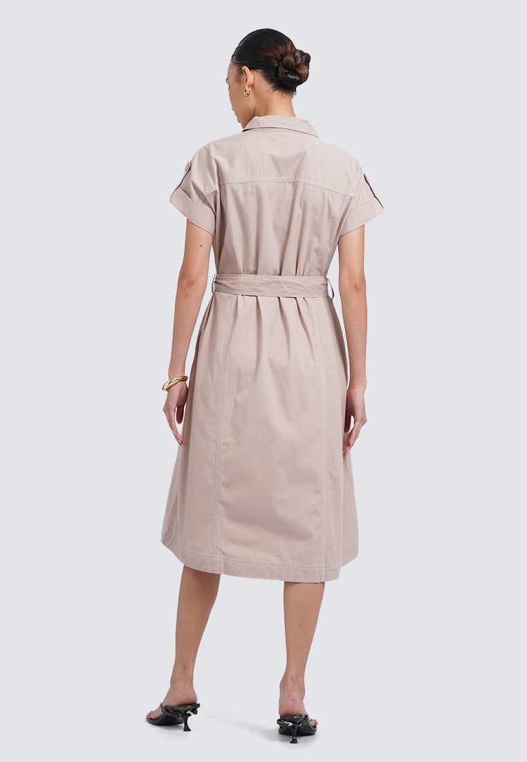 Belted Midi Dress with Double Pocket