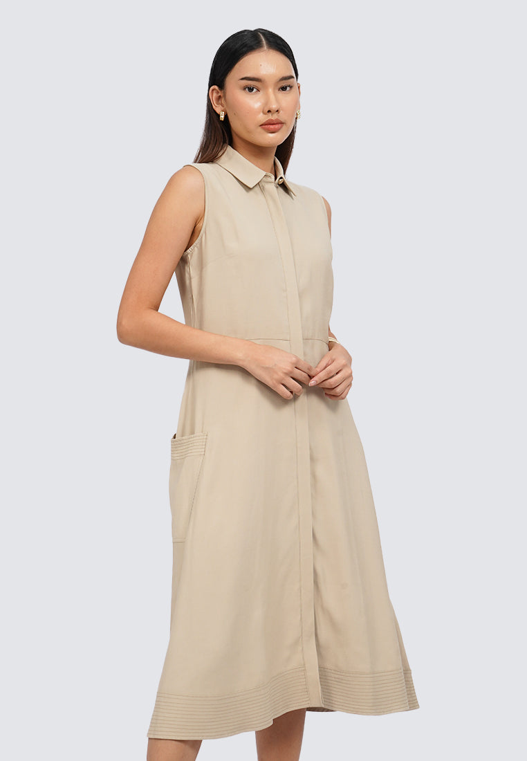 Collared Sleeveless Midi Dress