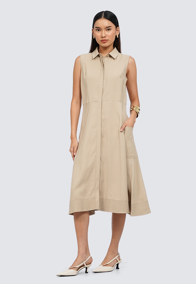 Collared Sleeveless Midi Dress