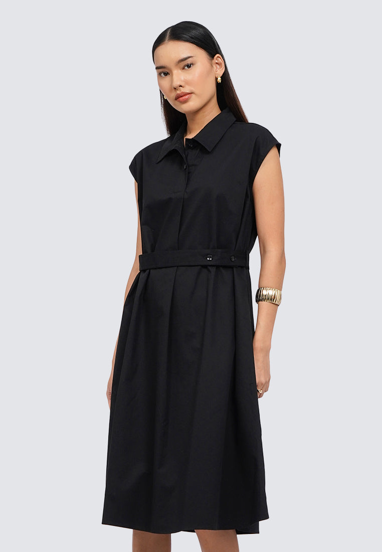 Cap Sleeve Belted Midi Dress