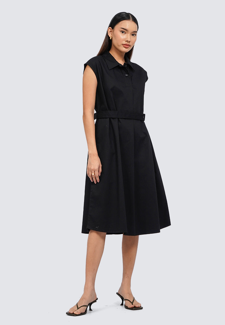 Cap Sleeve Belted Midi Dress