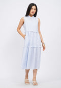 Sleeveless Tiered Stripes Midi Dress