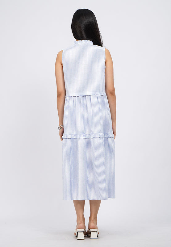 Sleeveless Tiered Stripes Midi Dress