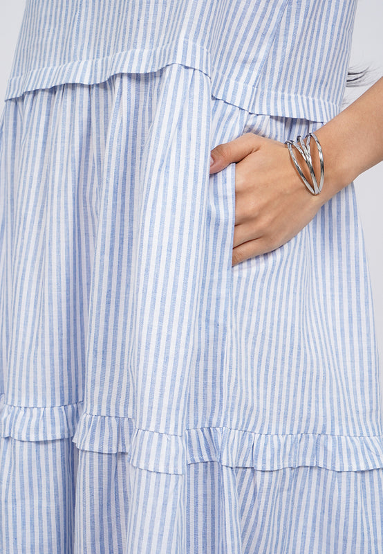 Sleeveless Tiered Stripes Midi Dress