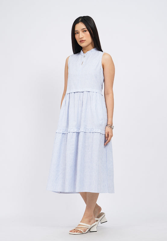 Sleeveless Tiered Stripes Midi Dress