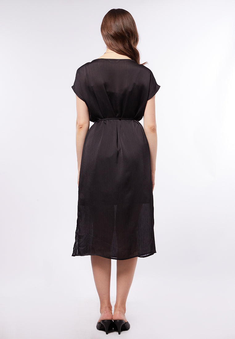 Boat Neck Midi Dress with Side Slit