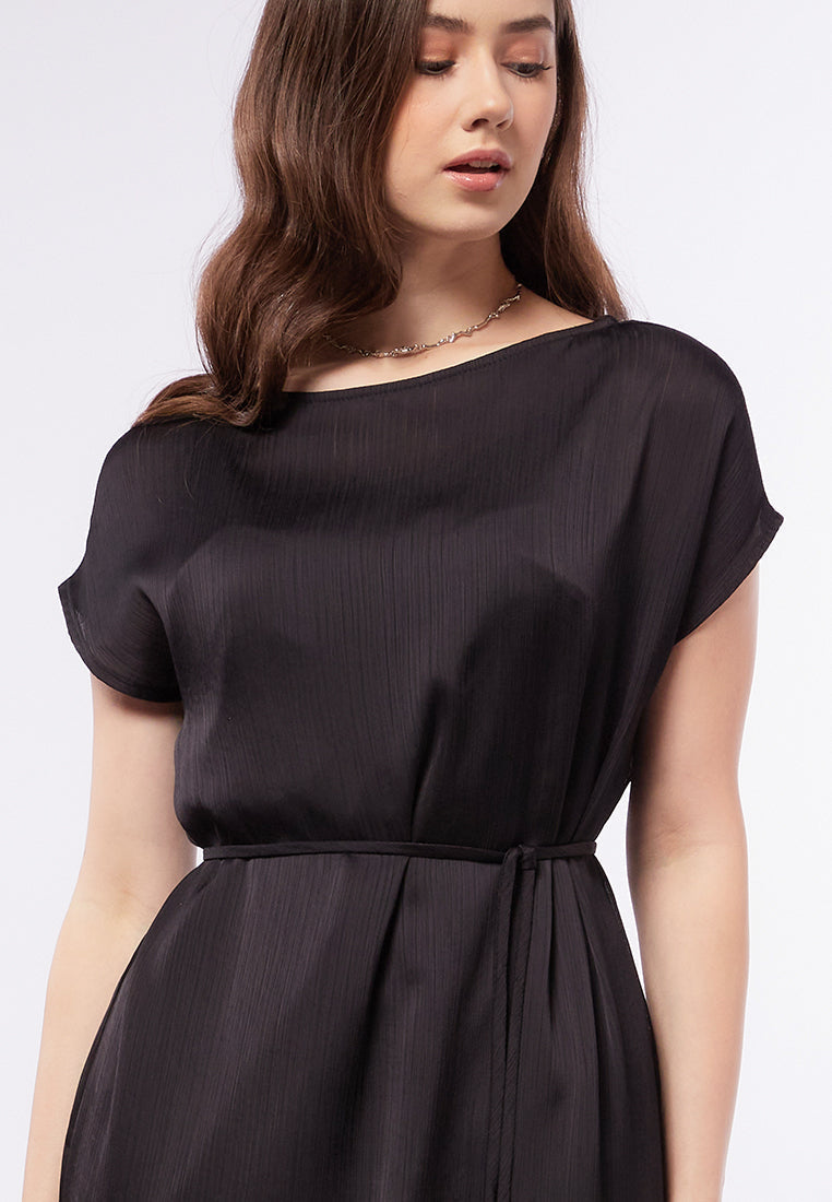 Boat Neck Midi Dress with Side Slit
