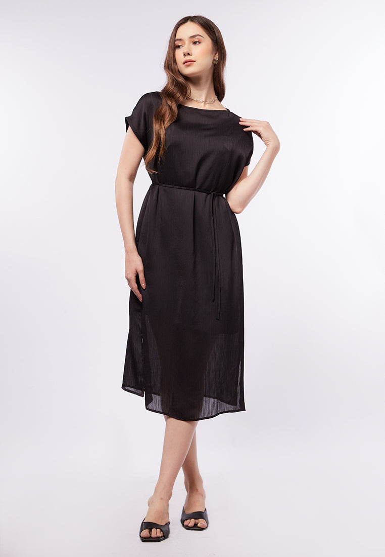 Boat Neck Midi Dress with Side Slit