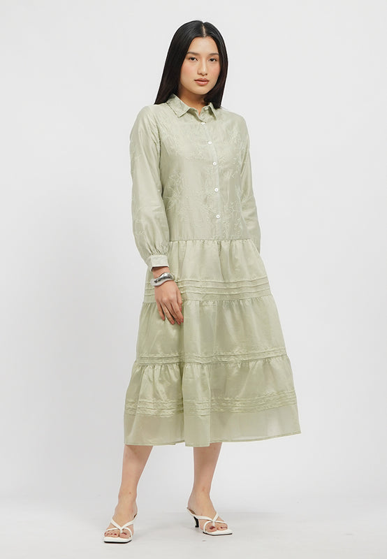 Long Sleeve Collared Midi Dress