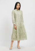 Long Sleeve Collared Midi Dress
