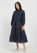 Long Sleeve Collared Midi Dress