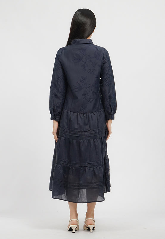 Long Sleeve Collared Midi Dress