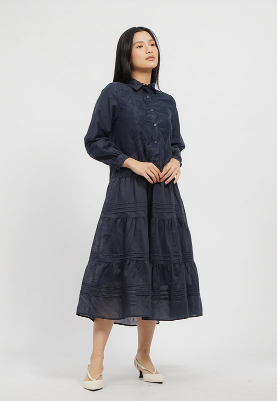 Long Sleeve Collared Midi Dress