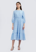 Puff Sleeves Eyelet Tiered Maxi Dress