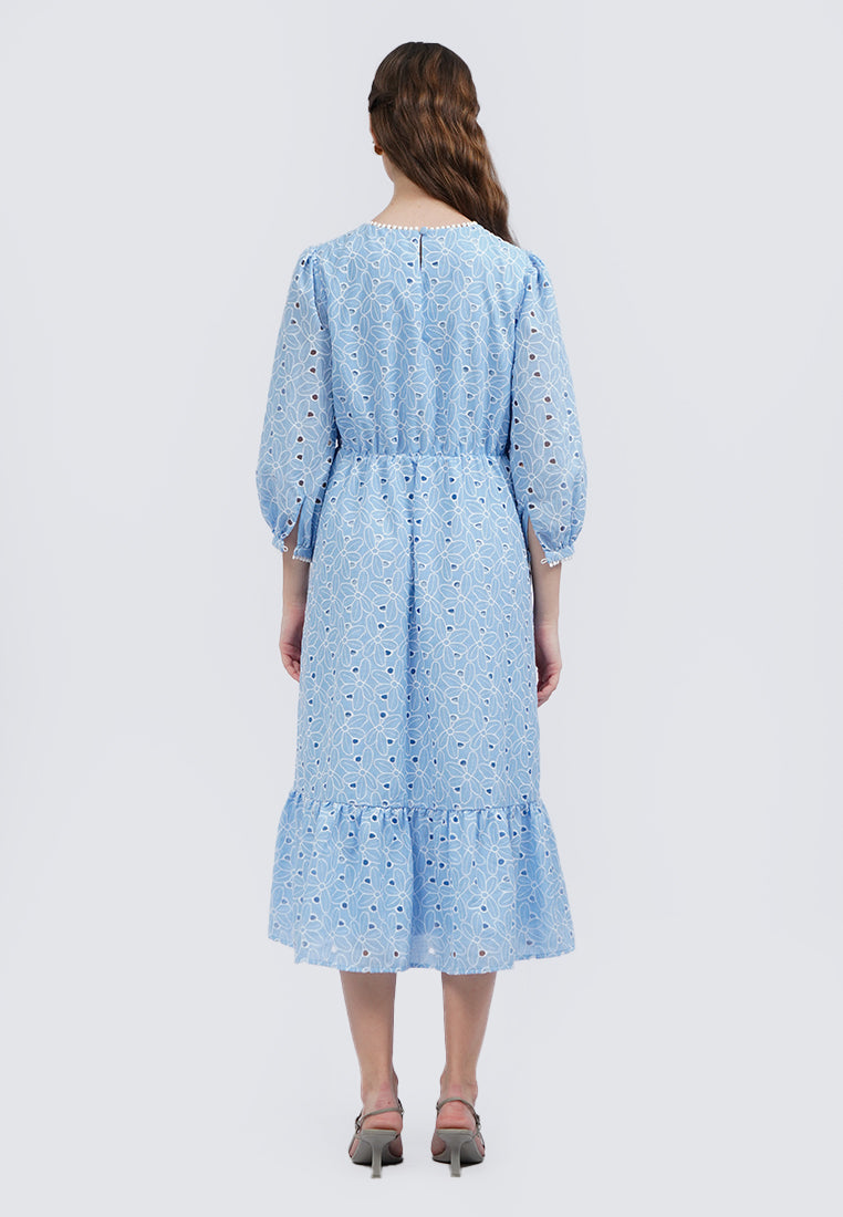 Puff Sleeves Eyelet Tiered Maxi Dress