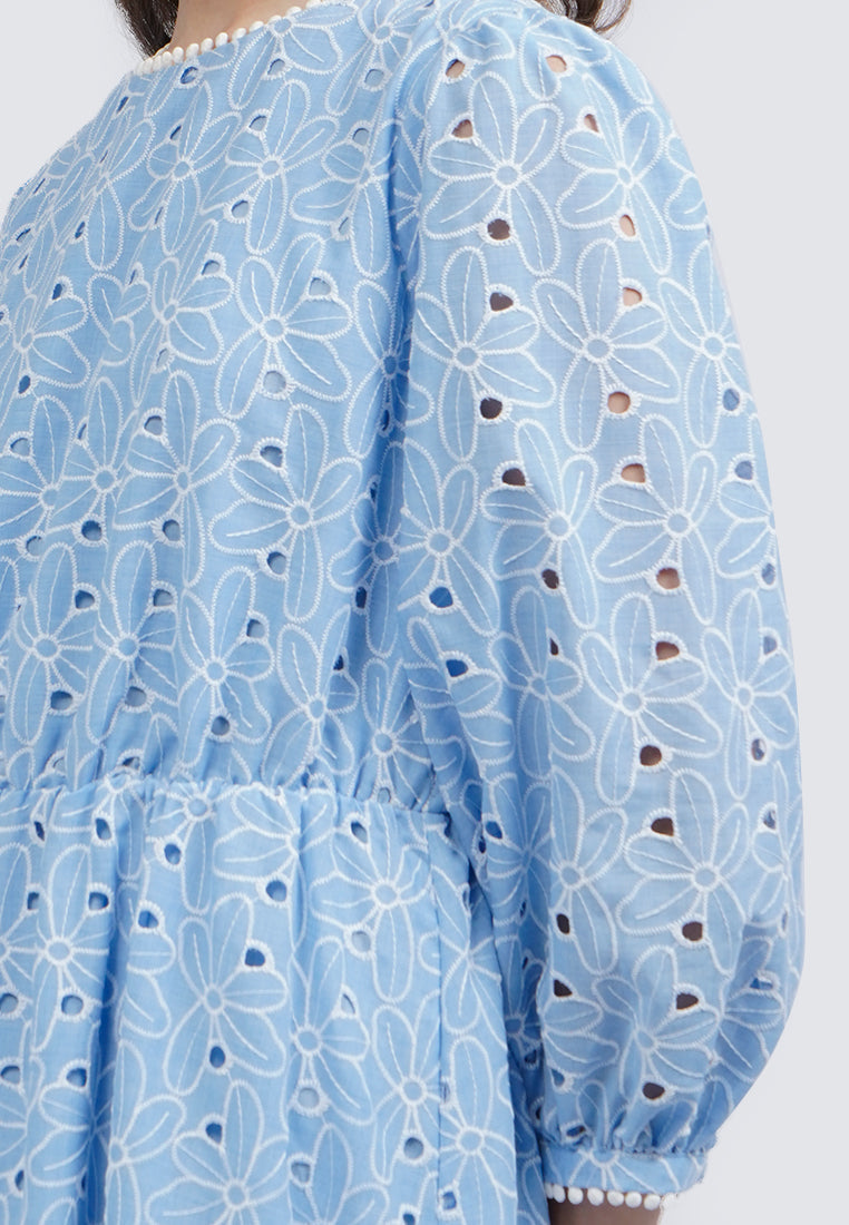 Puff Sleeves Eyelet Tiered Maxi Dress