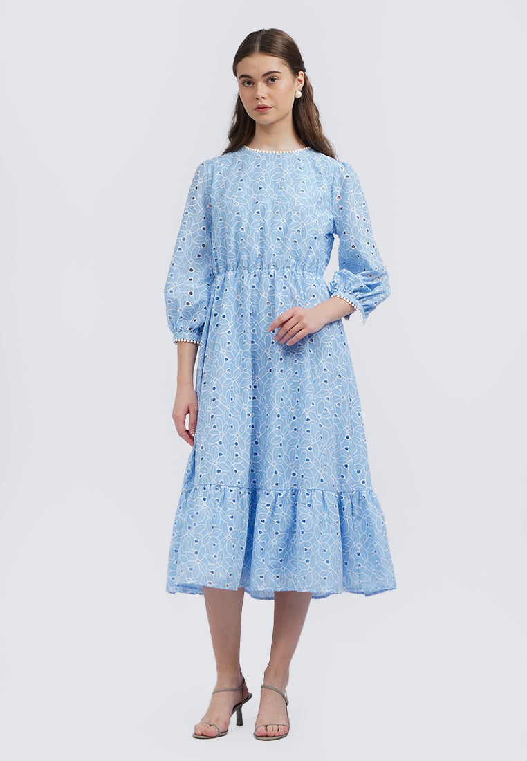Puff Sleeves Eyelet Tiered Maxi Dress