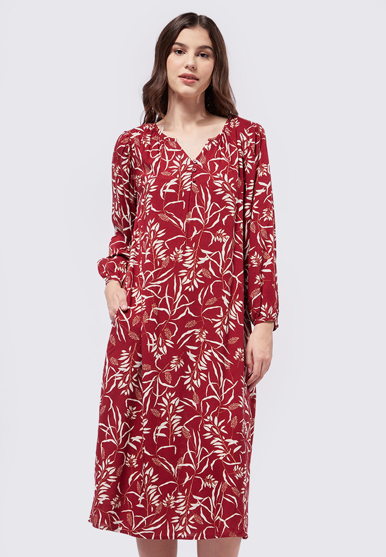 Long Sleeve Printed Lounge Dress