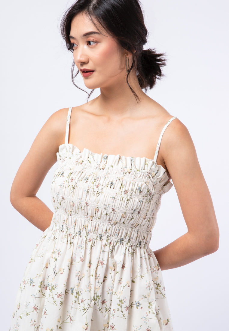 Printed Sleeveless Smocked Dress