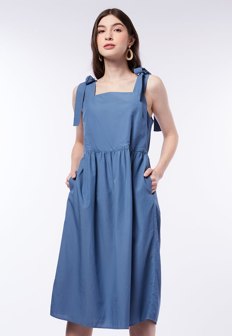 Square Neck Pinafore Midi Dress