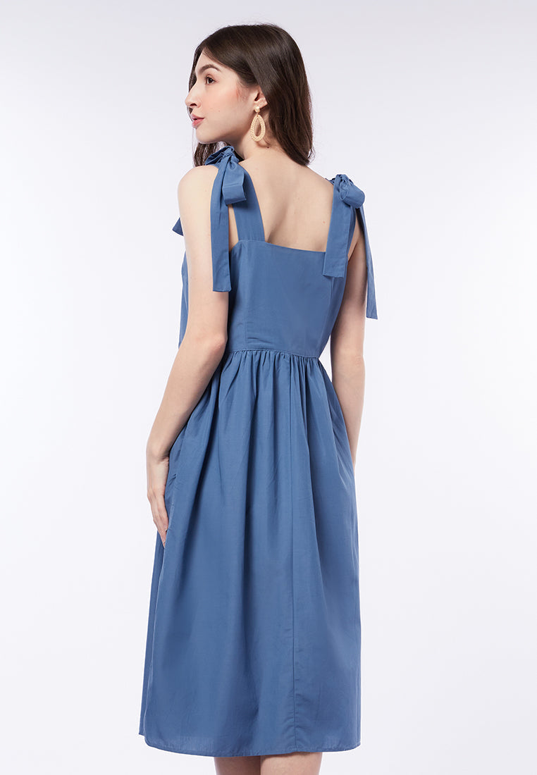 Square Neck Pinafore Midi Dress