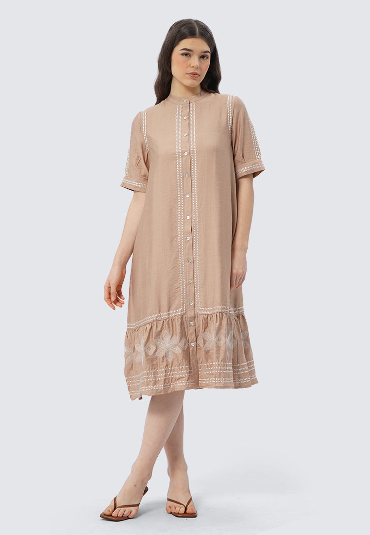Embroidered Short Sleeve Midi Dress