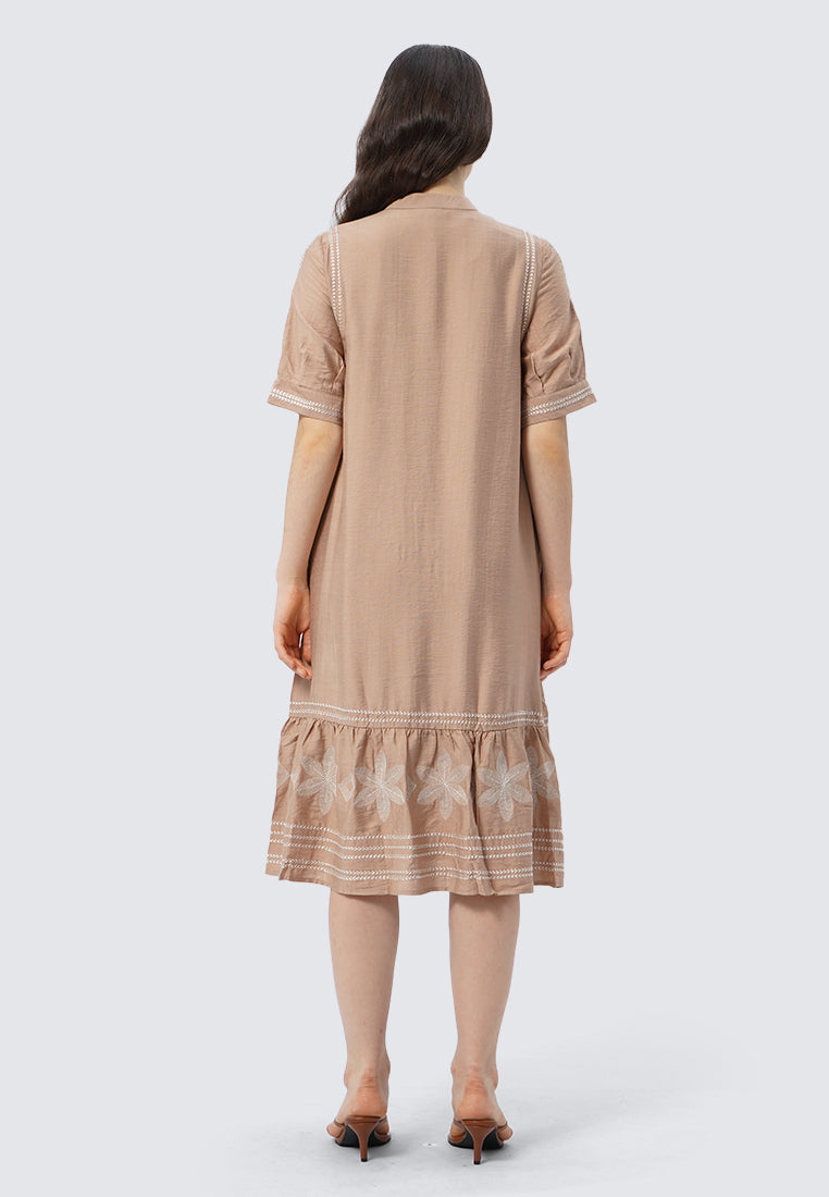 Embroidered Short Sleeve Midi Dress