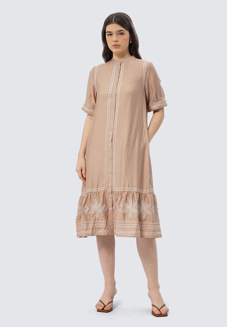 Embroidered Short Sleeve Midi Dress