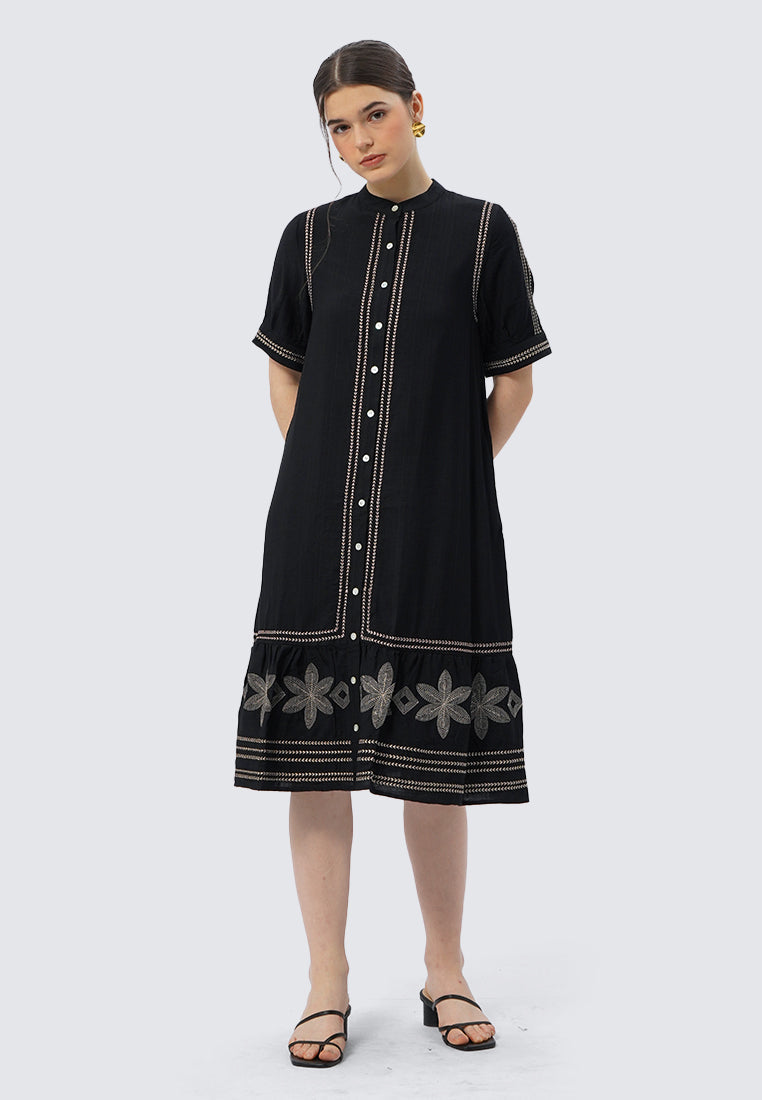 Embroidered Short Sleeve Midi Dress
