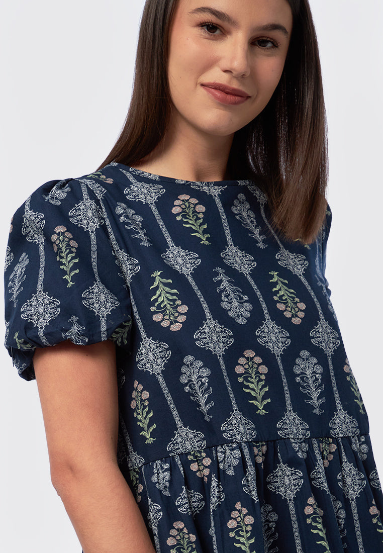 Printed Short Sleeve Midi Dress