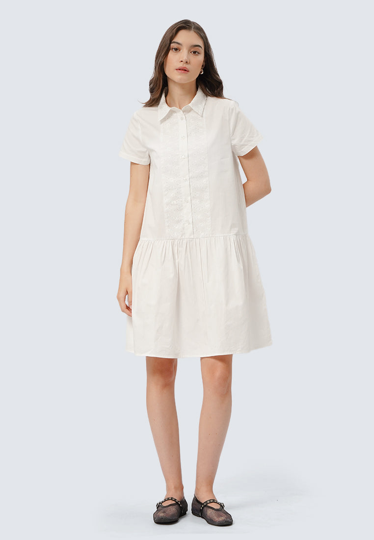 Short Sleeve Eyelet Midi Dress