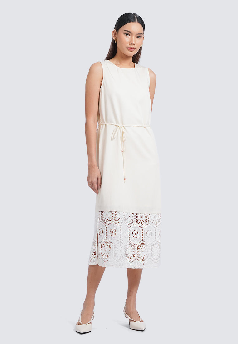 Eyelet Details Sleeveless Midi Dress