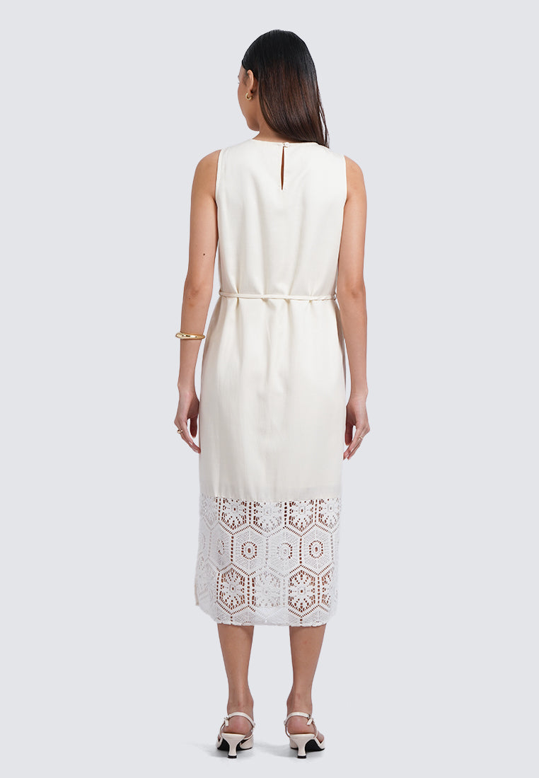 Eyelet Details Sleeveless Midi Dress